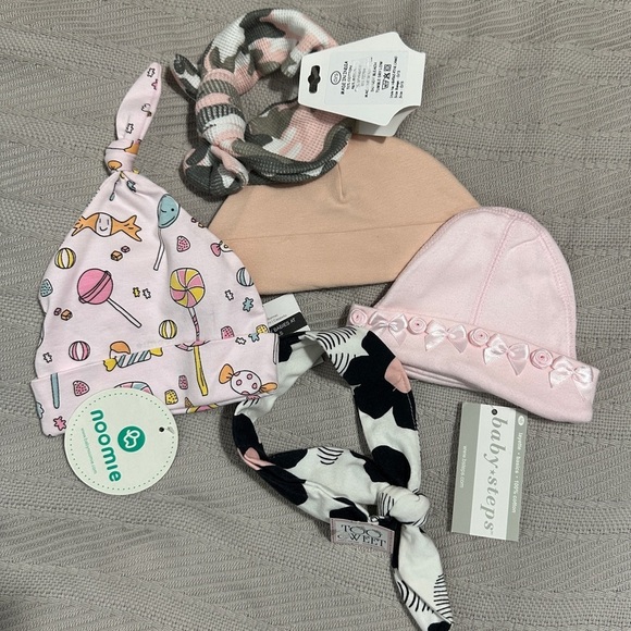 NEW with tags!! Lot of 5 baby girl hats/headbands, gifts, infant, newborn - Picture 1 of 14